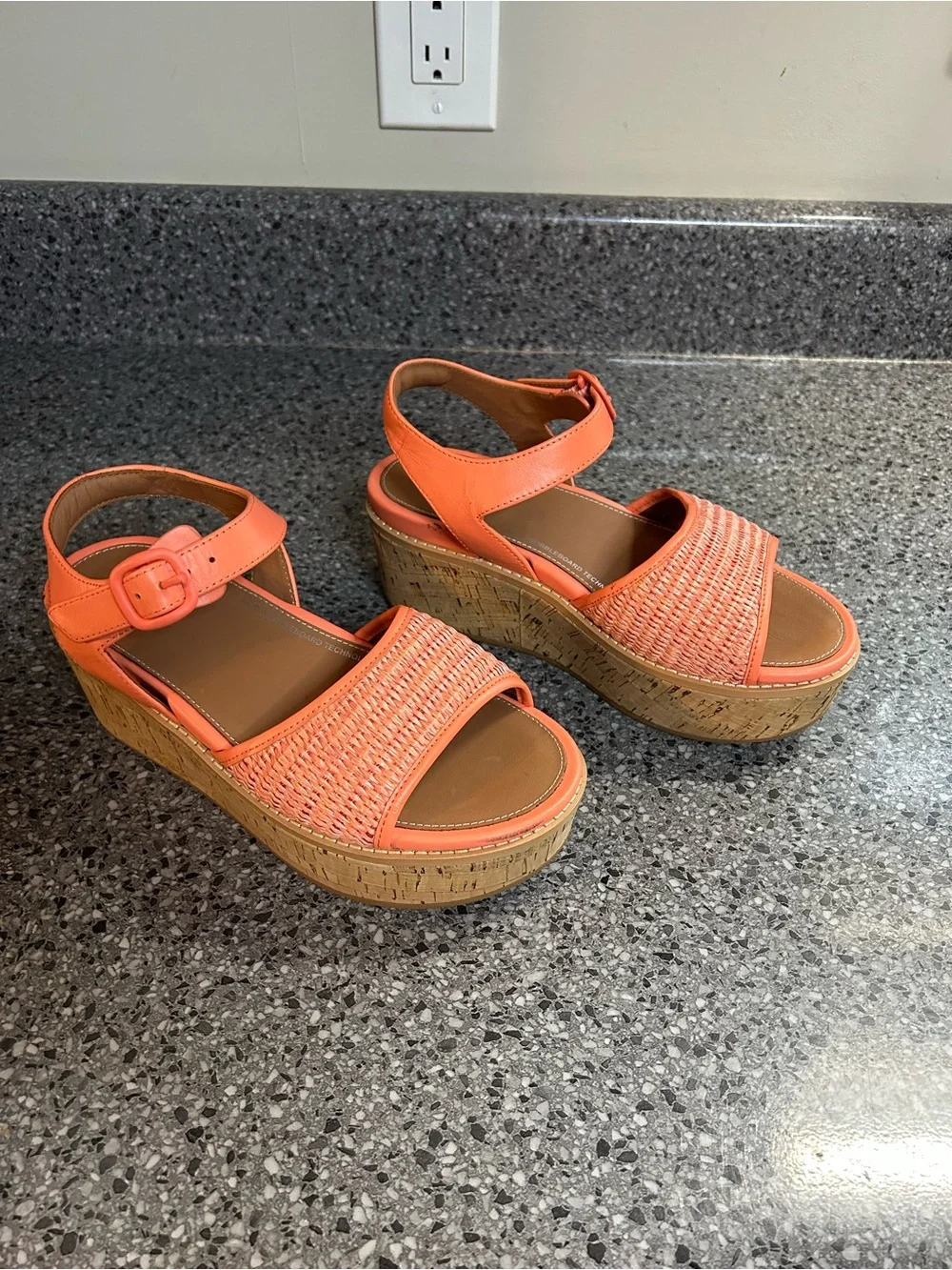 Fitflop Orange Woven Cork Platform Sandals